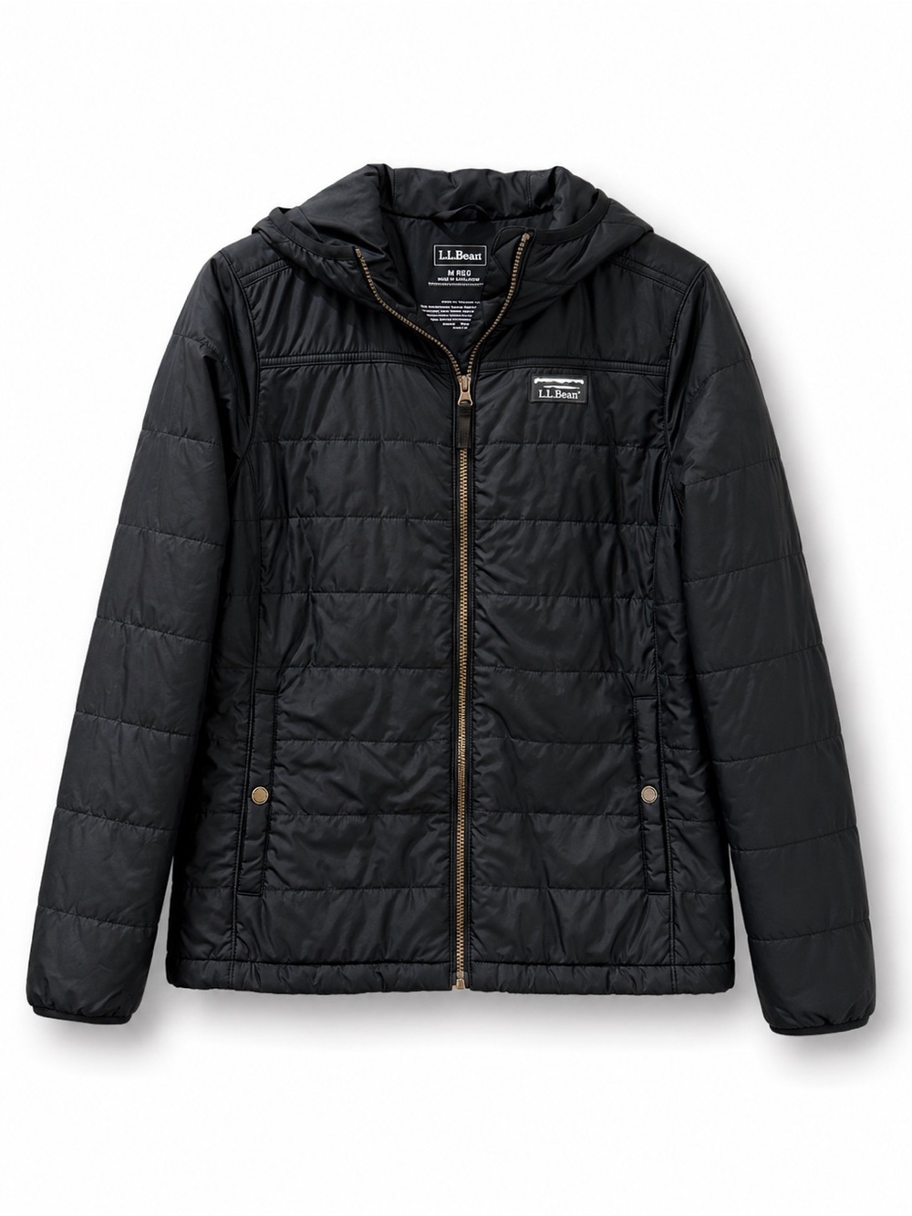 L.L.Bean Mountain Classic Hooded Jacket Black Insulated Full Zip Puffer Coat Med - Picture 2 of 8